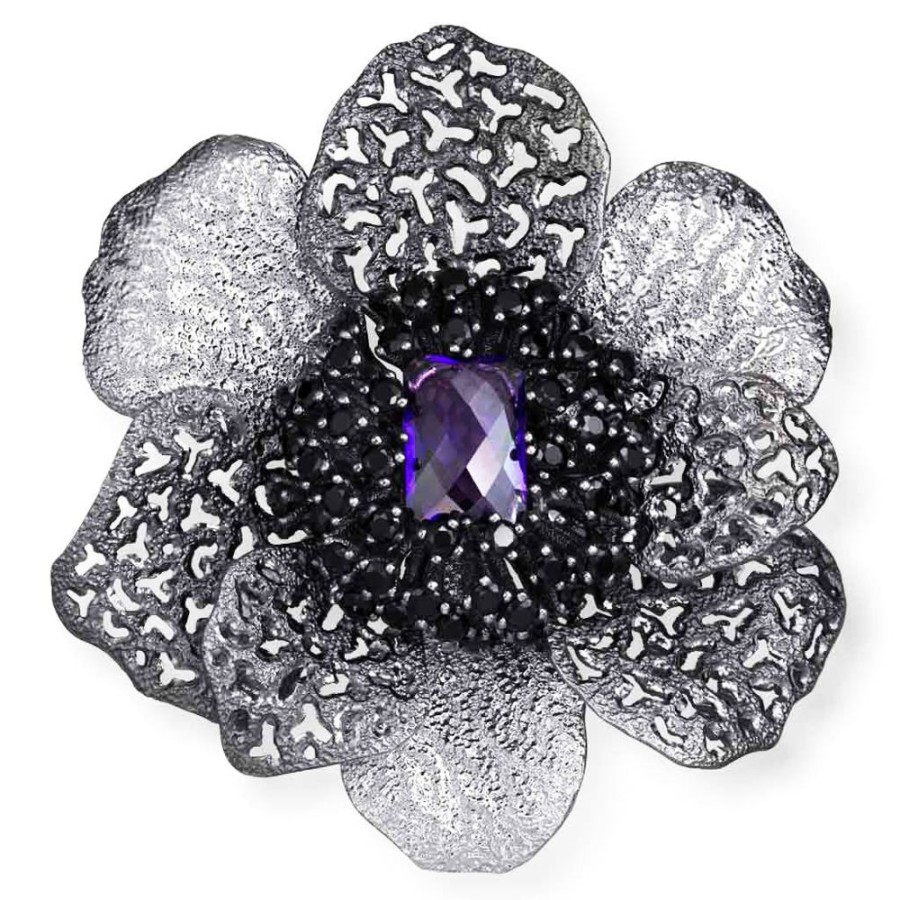 Brooches Alex Soldier | Silver Coronaria Brooch/Pendant With Amethyst & Spinel