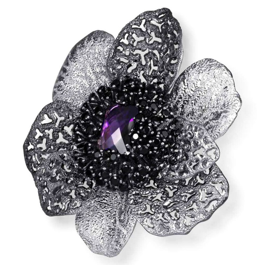 Brooches Alex Soldier | Silver Coronaria Brooch/Pendant With Amethyst & Spinel