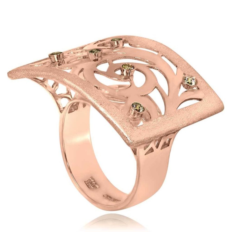 Rings Alex Soldier | Gold Ornament Contrast Texture Ring With Diamonds