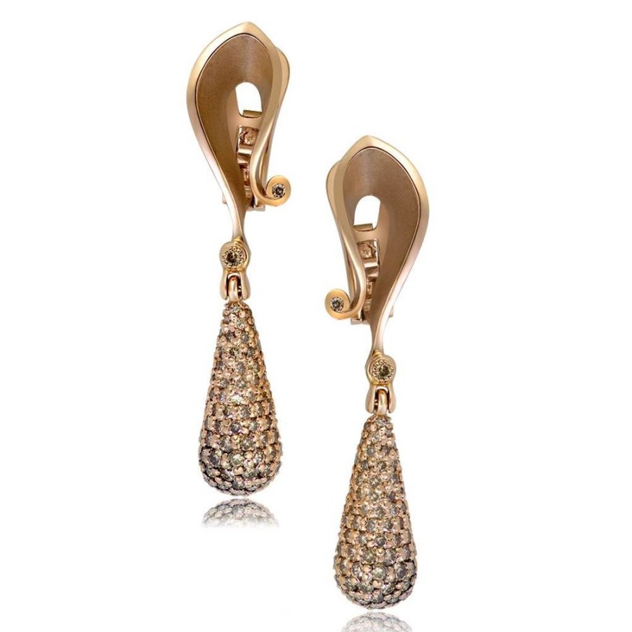 Earrings Alex Soldier | Gold Calla Drop Dangle Earrings With Champagne Diamonds