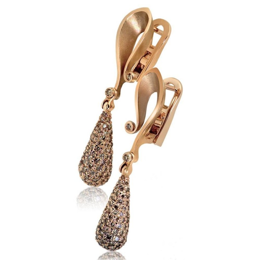 Earrings Alex Soldier | Gold Calla Drop Dangle Earrings With Champagne Diamonds