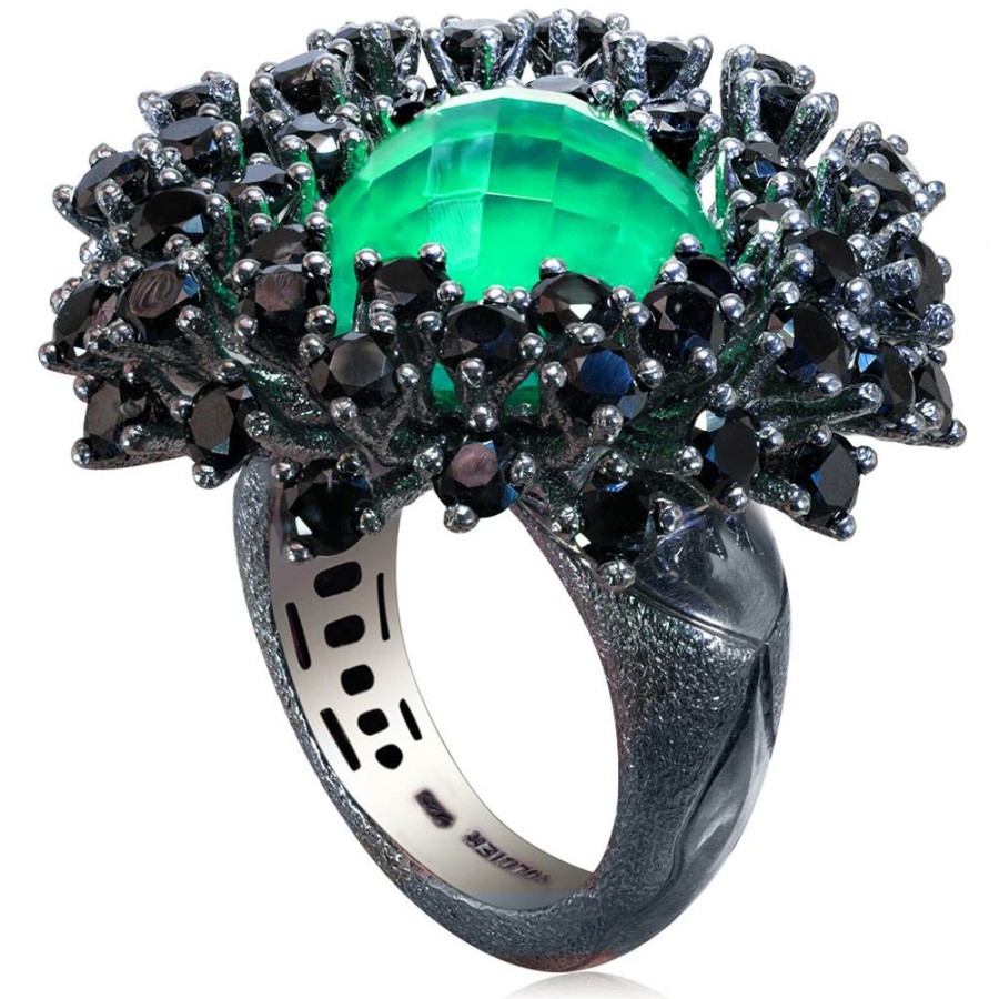 Rings Alex Soldier | Silver Astra Ring With Green Agate Quartz & Spinel