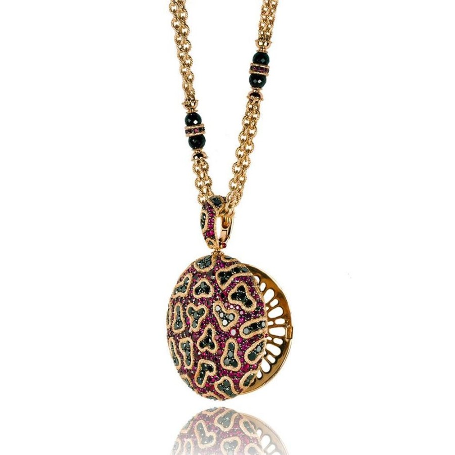 Necklaces Alex Soldier | Gold Fine Lace Pendant Locket With Ruby And Diamonds