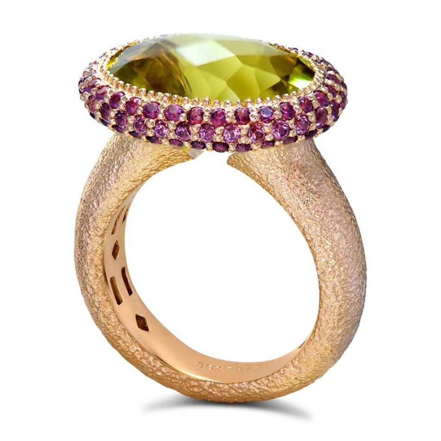 Rings Alex Soldier | Gold Cocktail Ring With Lemon Quartz & Garnets