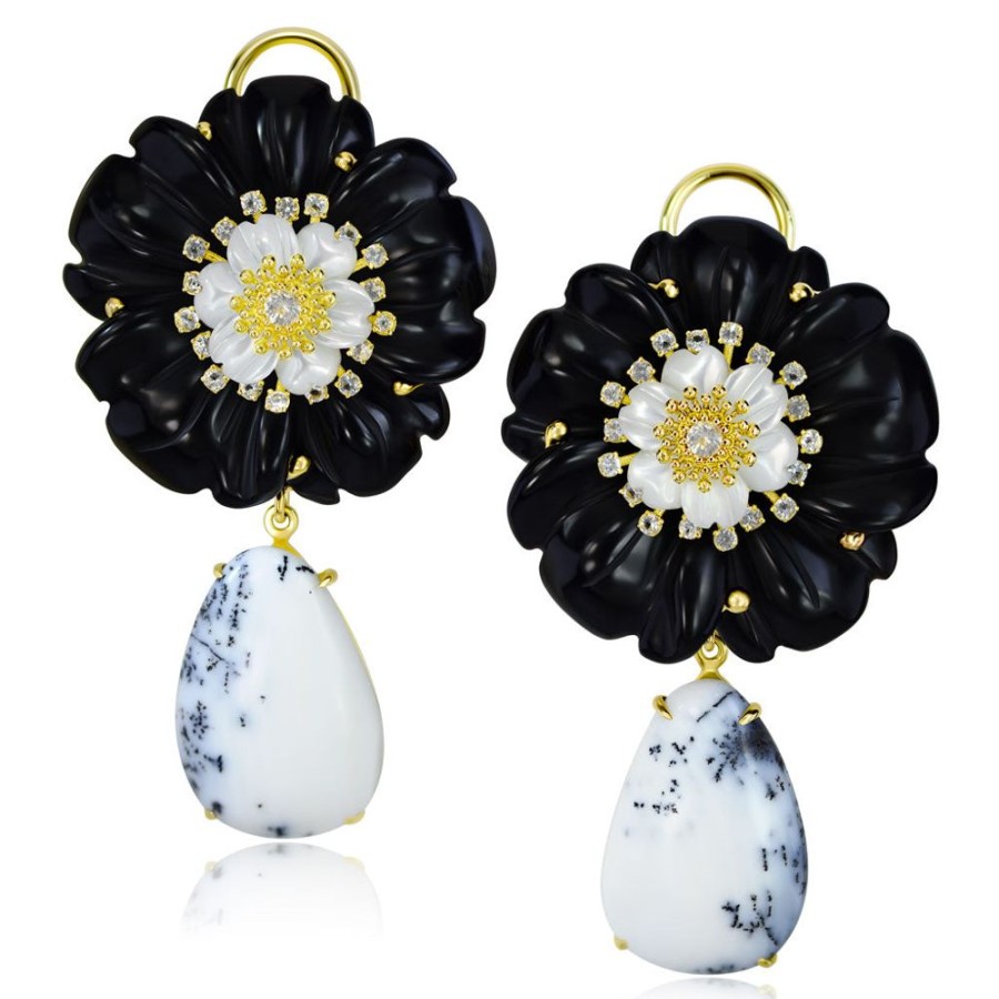 Earrings Alex Soldier | Blossom Convertible Earrings With Carved Onyx & Agate