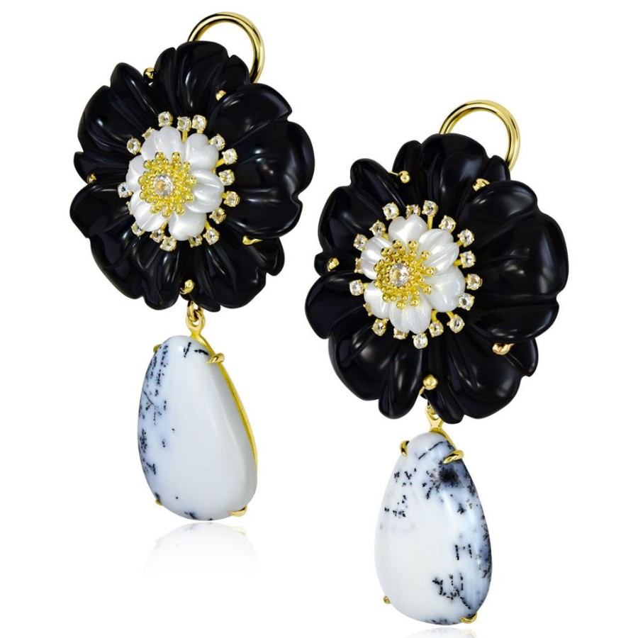 Earrings Alex Soldier | Blossom Convertible Earrings With Carved Onyx & Agate