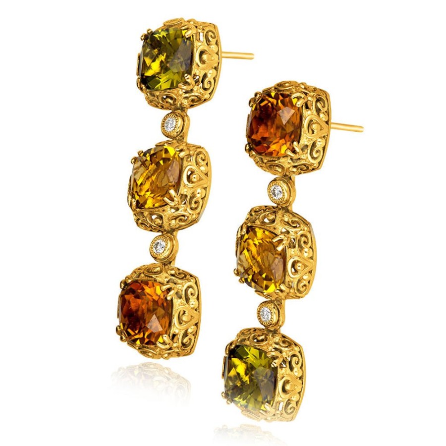 Earrings Alex Soldier | Gold Byzantine Drop Earrings With Tourmalines