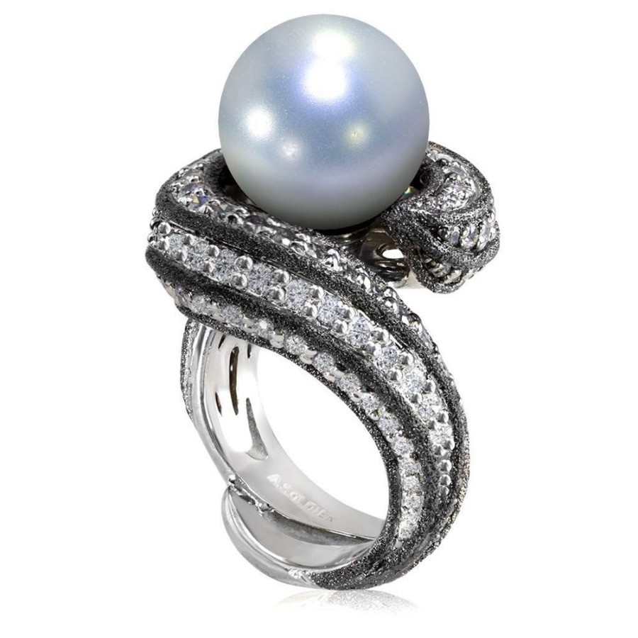 Rings Alex Soldier | Gold Twist Ring With Pearl & White Diamonds