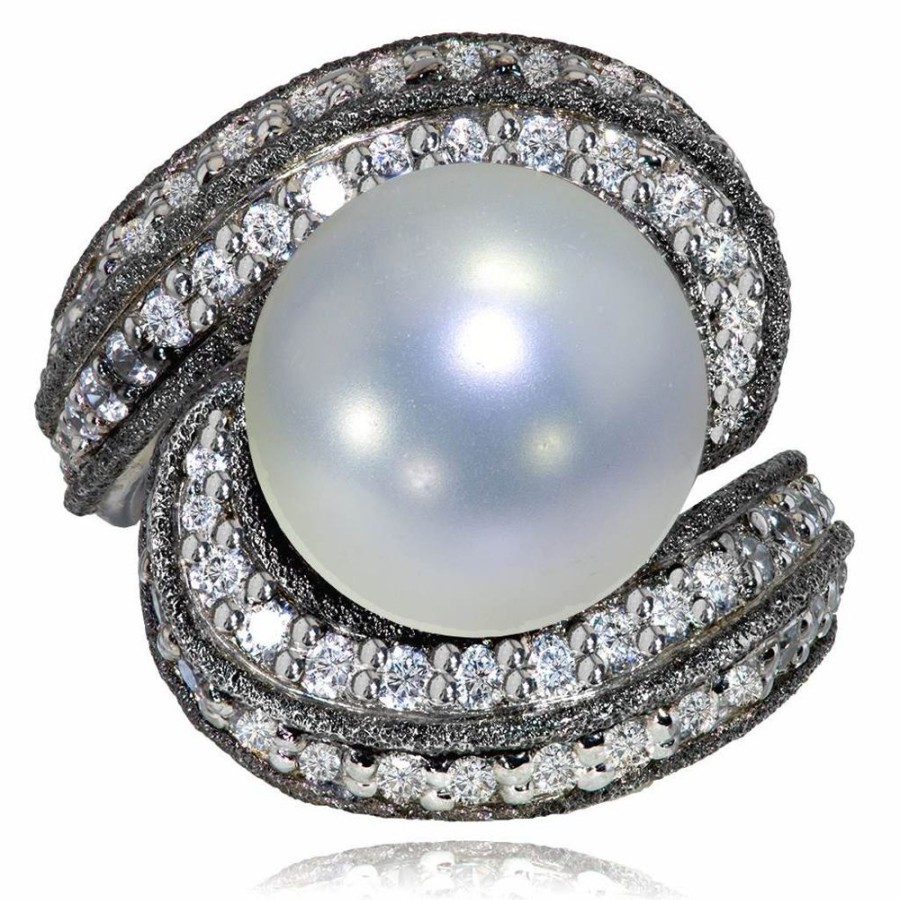 Rings Alex Soldier | Gold Twist Ring With Pearl & White Diamonds