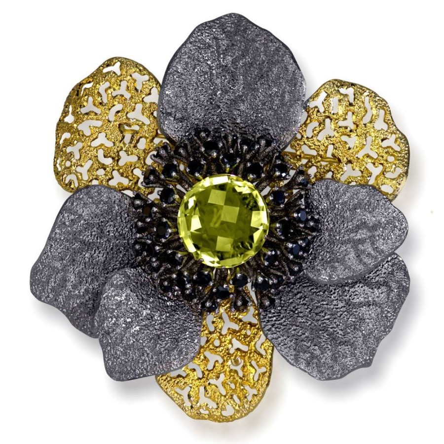 Brooches Alex Soldier | Silver Coronaria Brooch/Pendant With Lemon Citrine