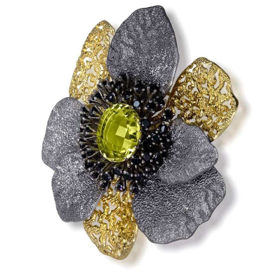 Brooches Alex Soldier | Silver Coronaria Brooch/Pendant With Lemon Citrine