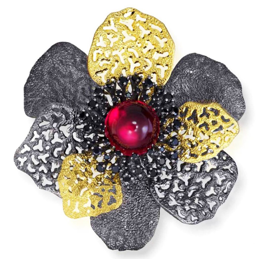 Brooches Alex Soldier | Silver Coronaria Brooch/Pendant With Sapphire & Spinel