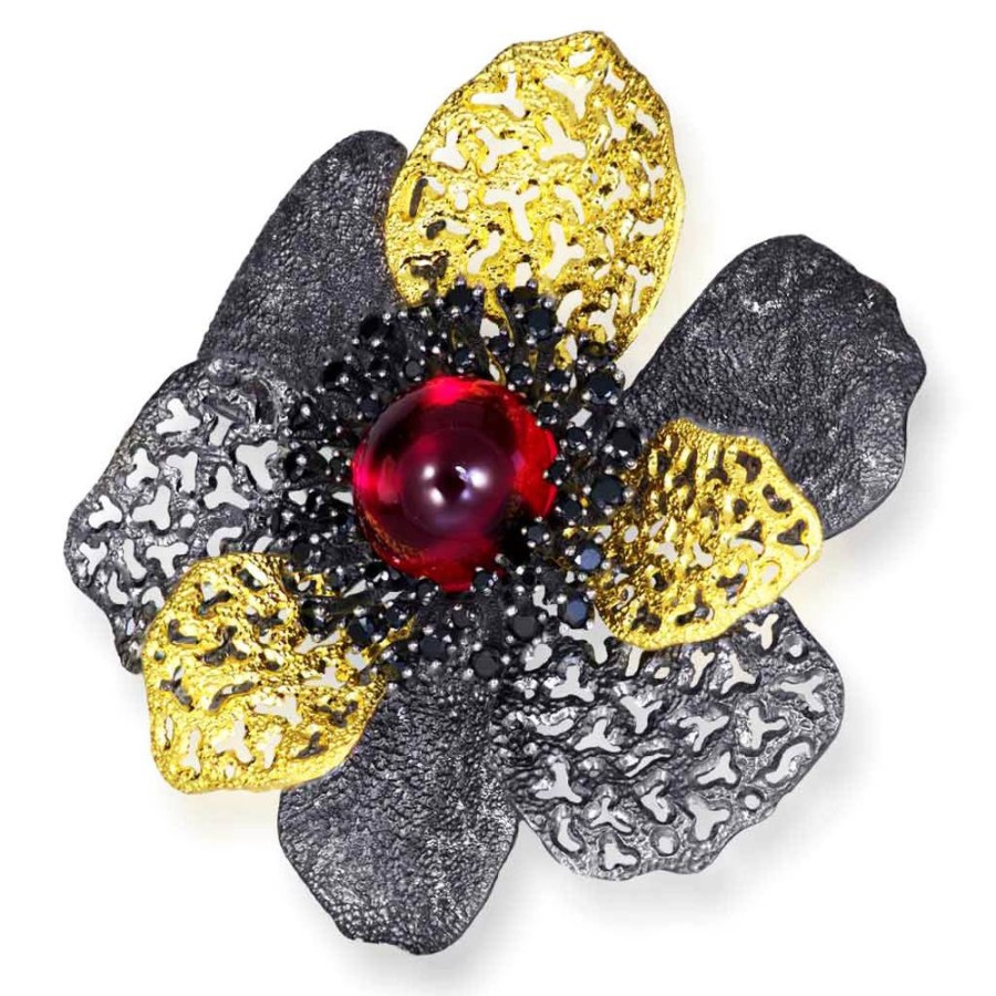 Brooches Alex Soldier | Silver Coronaria Brooch/Pendant With Sapphire & Spinel