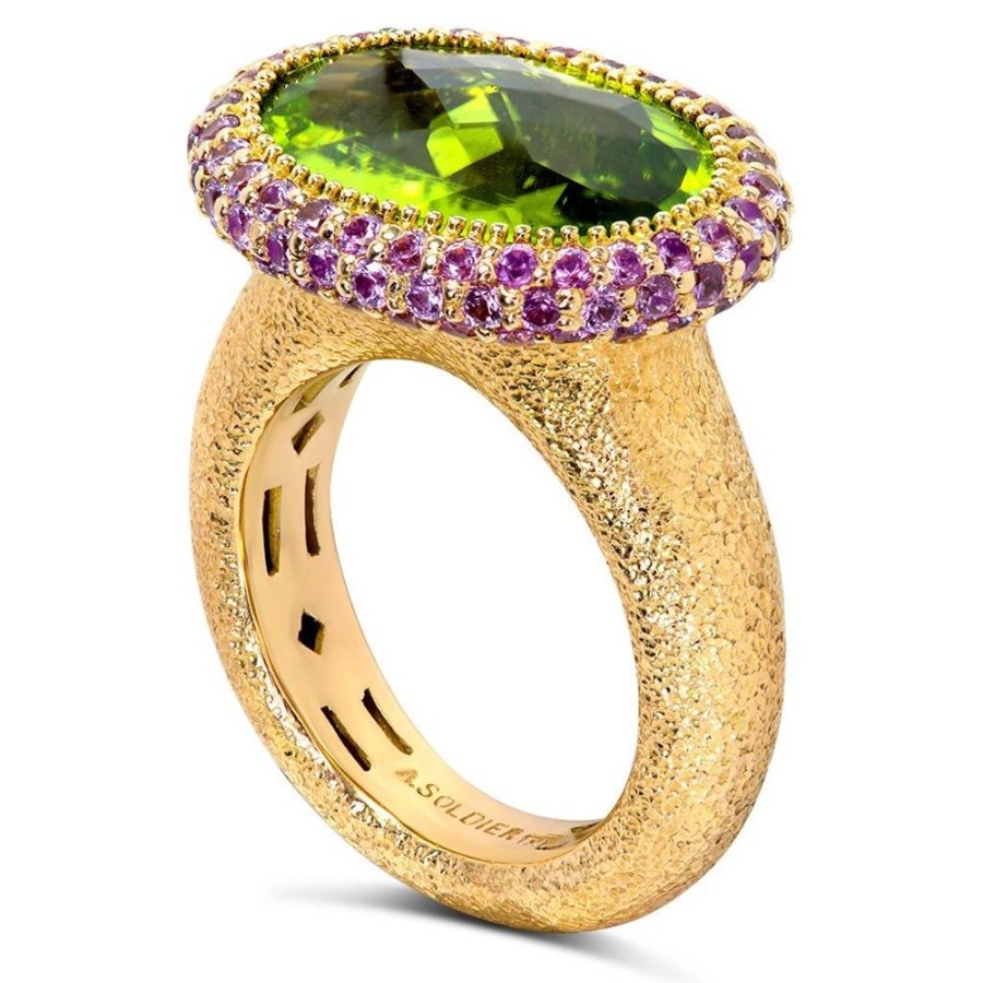 Rings Alex Soldier | Gold Cocktail Ring With Peridot & Pink Sapphire