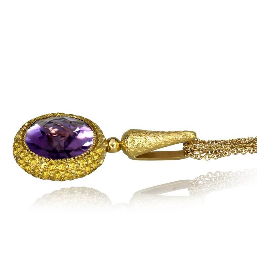 Necklaces Alex Soldier | Gold Cocktail Pendant With Amethyst, Sapphires On Chain