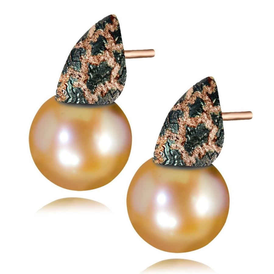 Earrings Alex Soldier | Gold Earrings With Freshwater Peach Pearls