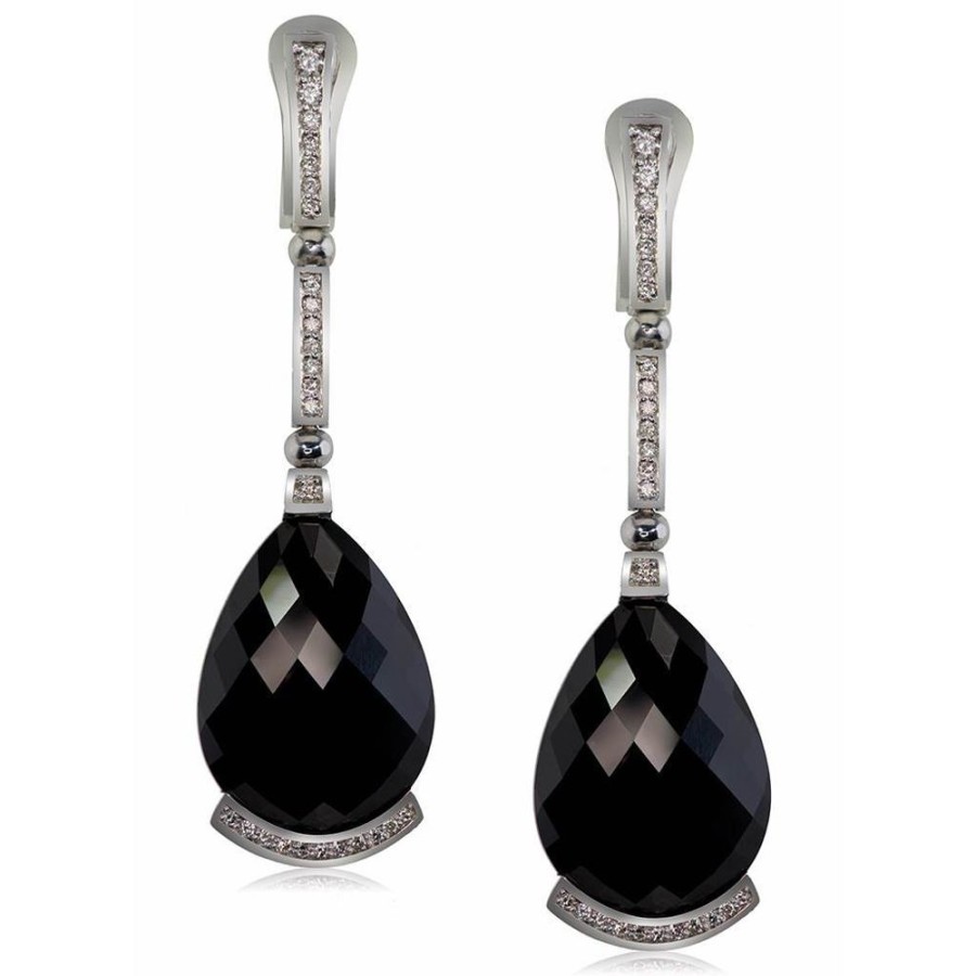 Earrings Alex Soldier | Gold Swan Drop Earrings With Black Onyx & Diamonds