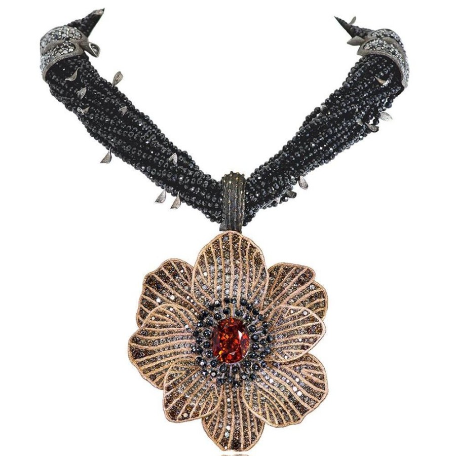 Necklaces Alex Soldier | Gold Coronaria Pendant/Necklace With Garnet & Diamonds