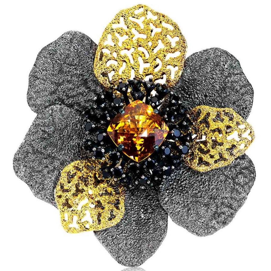 Brooches Alex Soldier | Silver Coronaria Brooch/Pendant With Spinel & Citrine