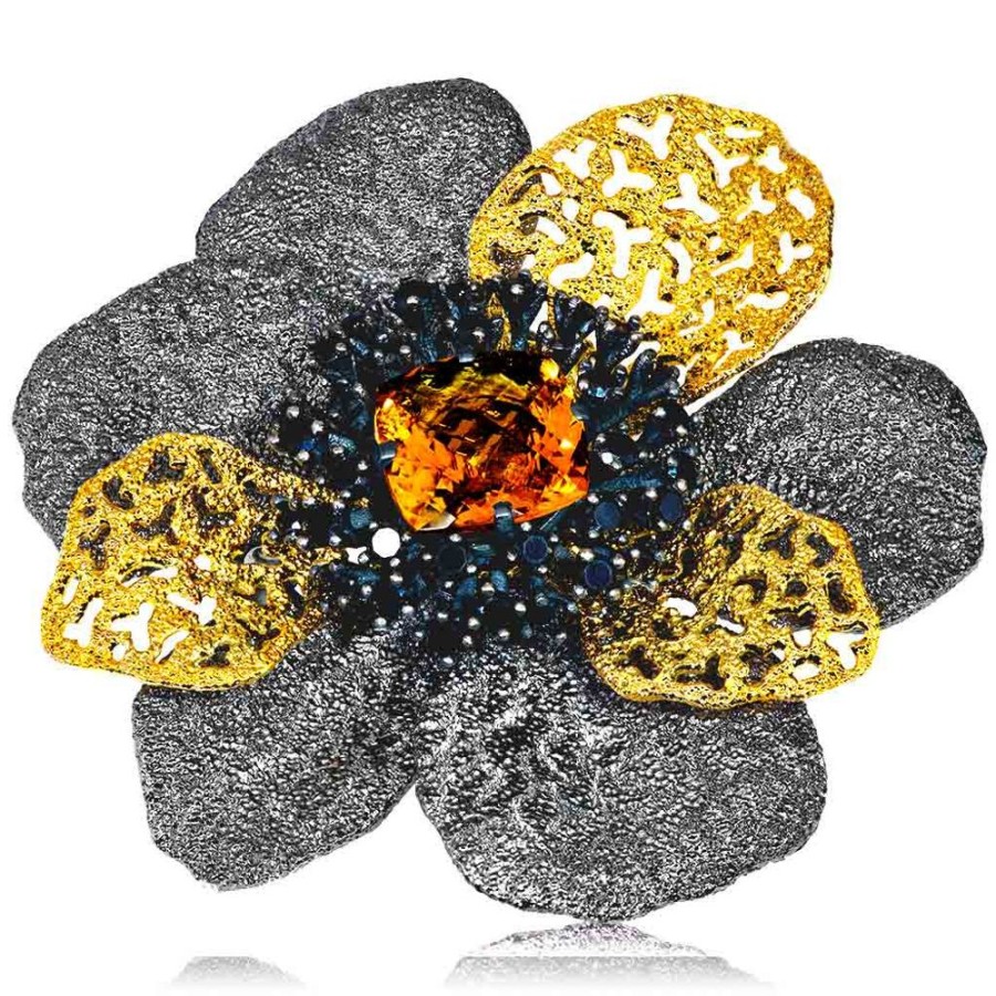 Brooches Alex Soldier | Silver Coronaria Brooch/Pendant With Spinel & Citrine