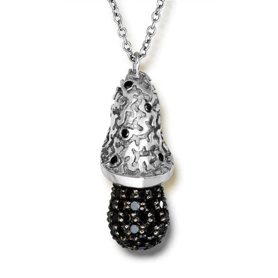 Necklaces Alex Soldier | Gold Acorn Pendant With Black Diamonds On Chain