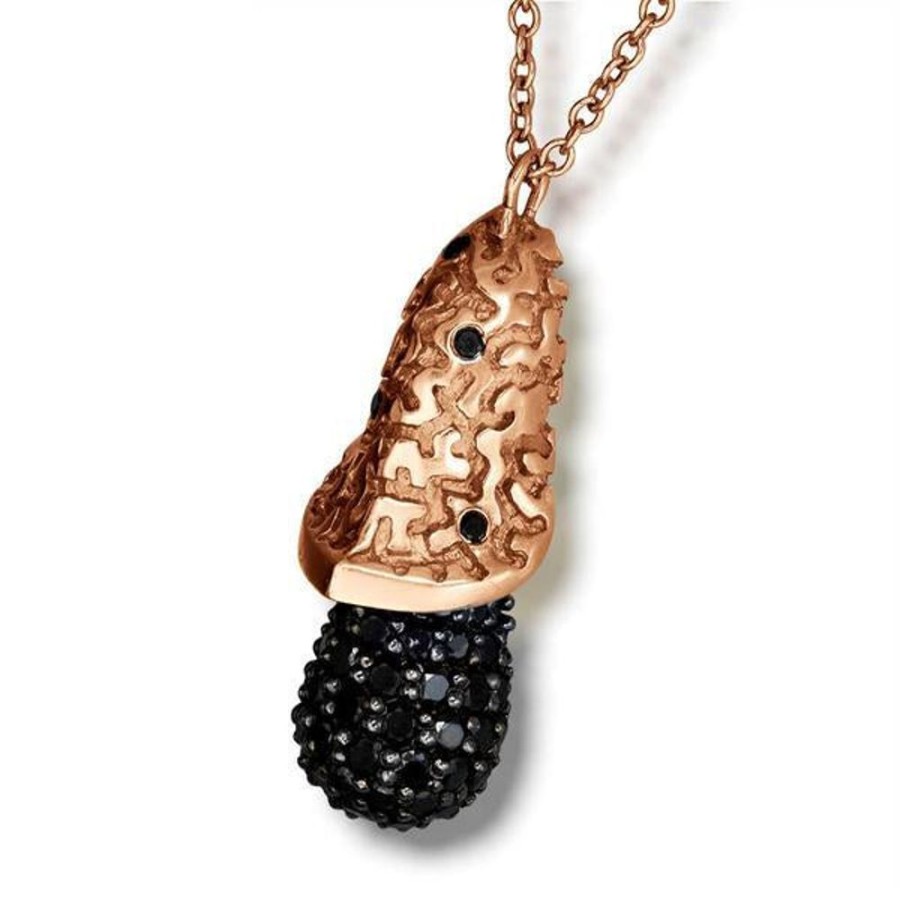 Necklaces Alex Soldier | Gold Acorn Pendant With Black Diamonds On Chain