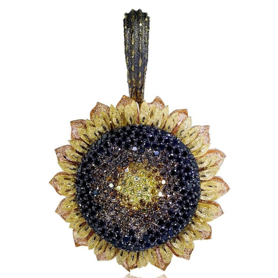 Necklaces Alex Soldier | Gold Sunflower Pendant Enhancer With Color Diamonds