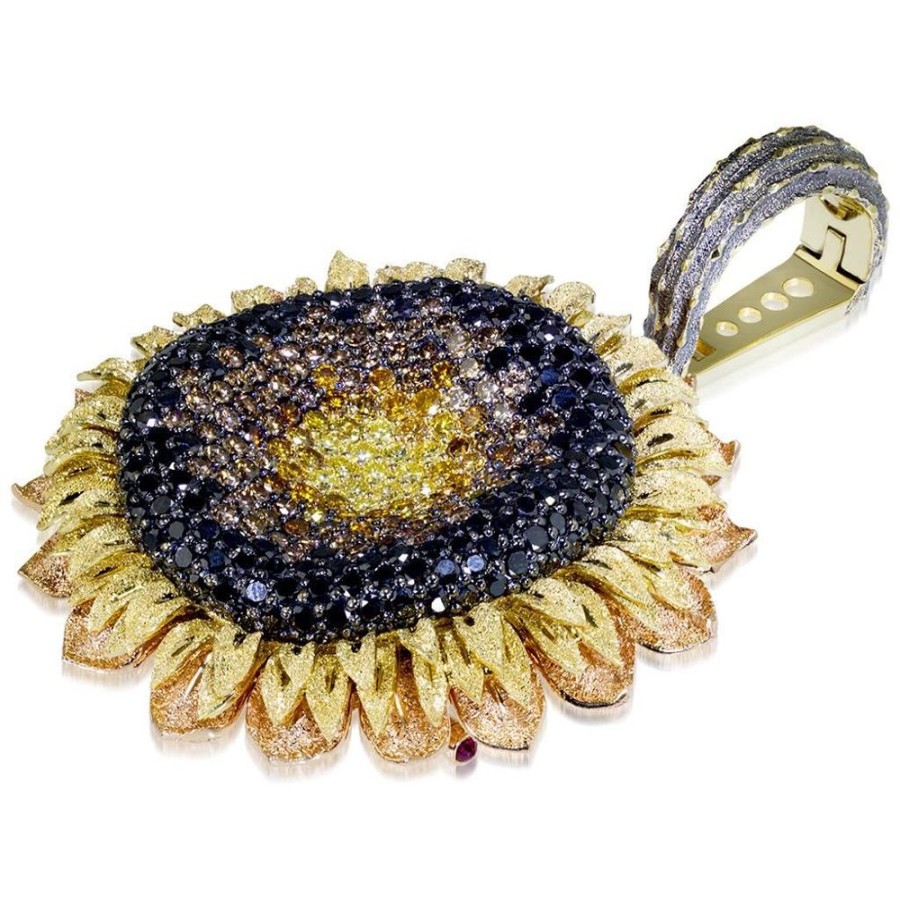 Necklaces Alex Soldier | Gold Sunflower Pendant Enhancer With Color Diamonds