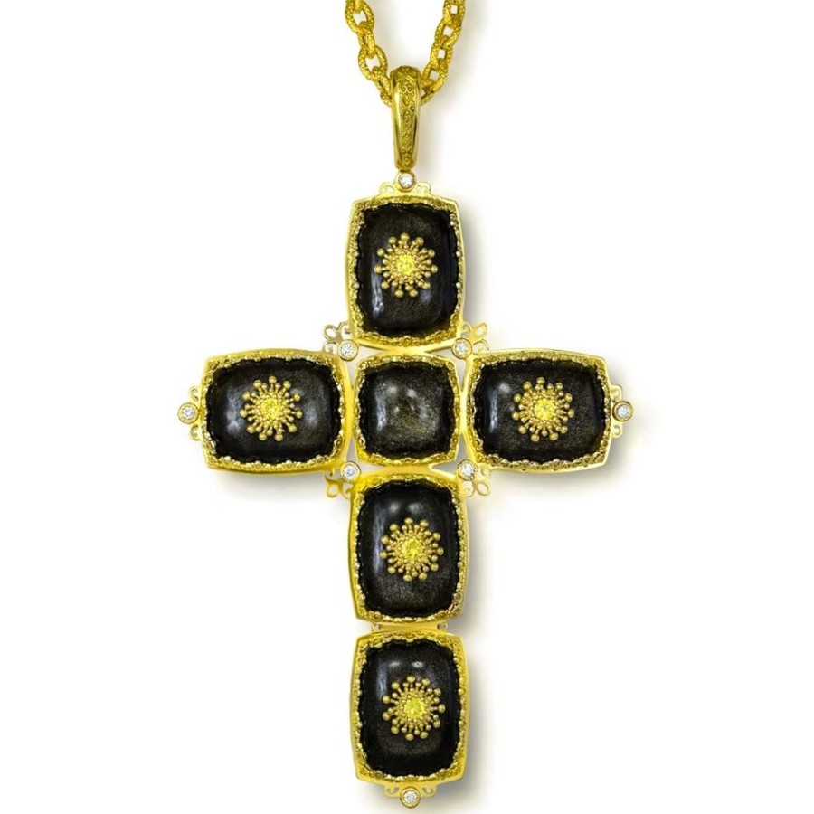 For Men Alex Soldier | Gold Grand Cross Pendant Necklace With Obsidian