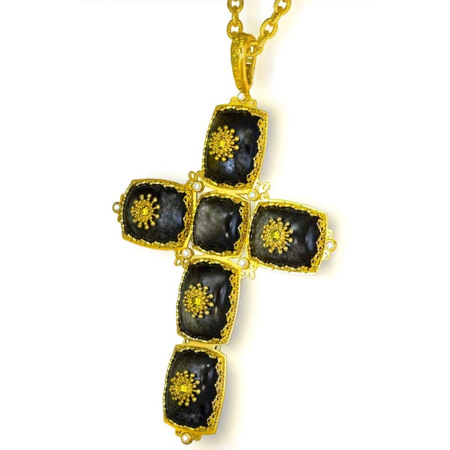 For Men Alex Soldier | Gold Grand Cross Pendant Necklace With Obsidian