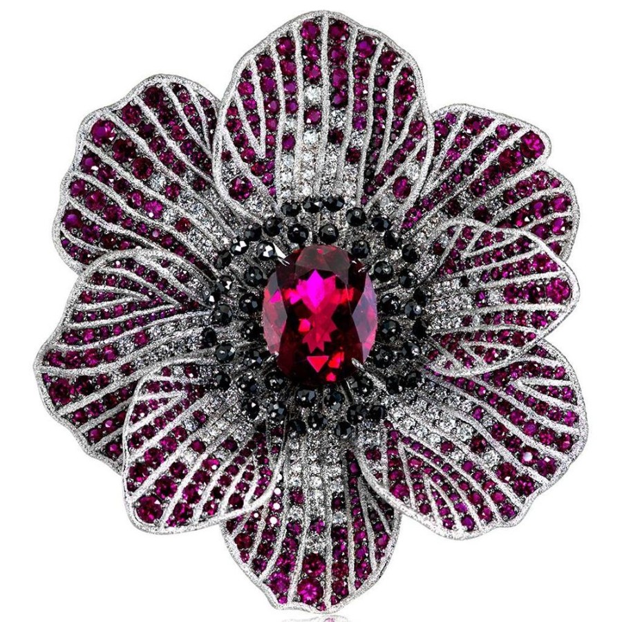 Brooches Alex Soldier | Gold Coronaria Brooch With Tourmaline & Diamonds