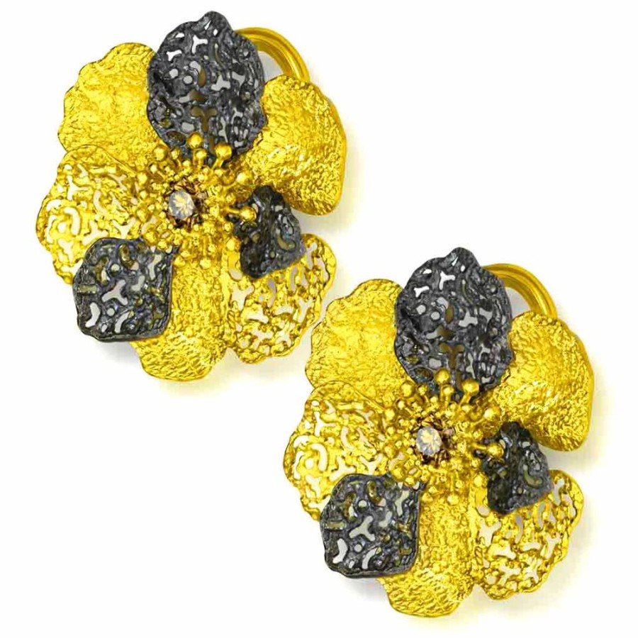 Earrings Alex Soldier | Gold Baby Coronaria Earrings With Champagne Diamonds