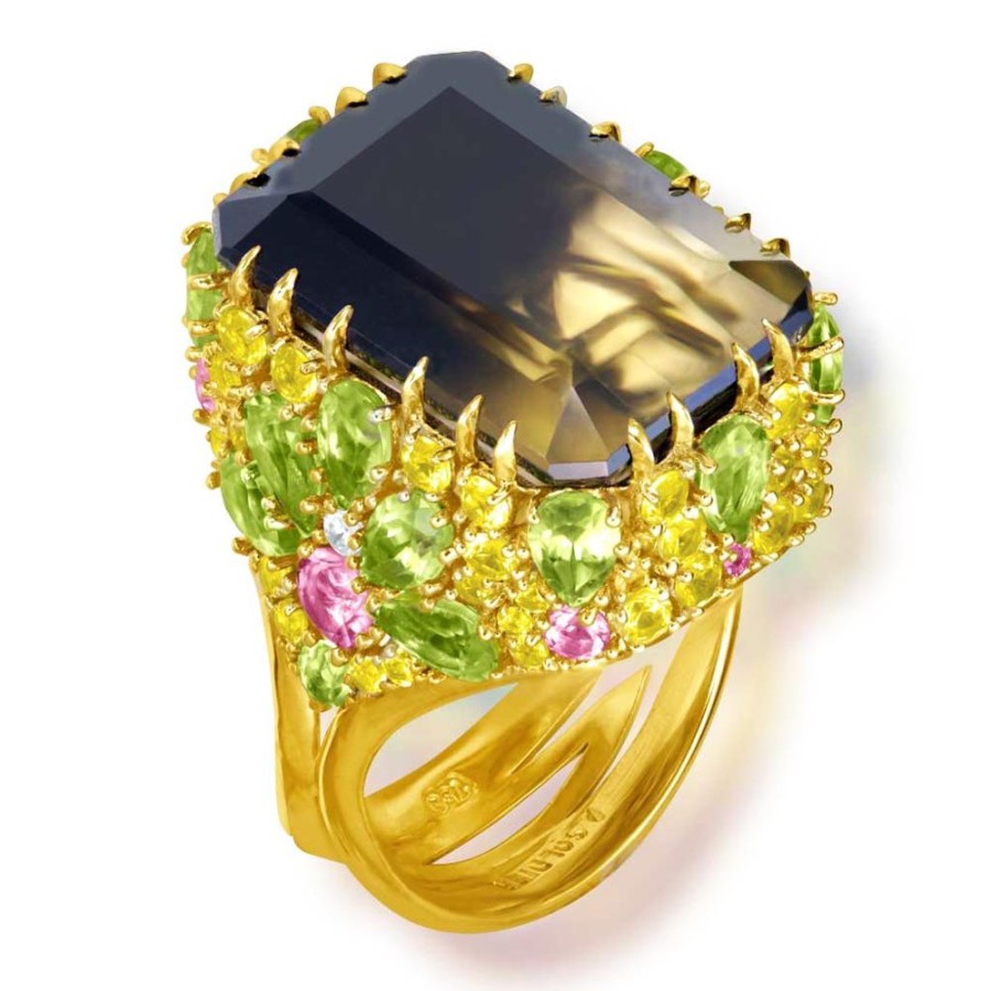 Rings Alex Soldier | Gold Blossom Ring With Quartz, Peridot & Sapphire