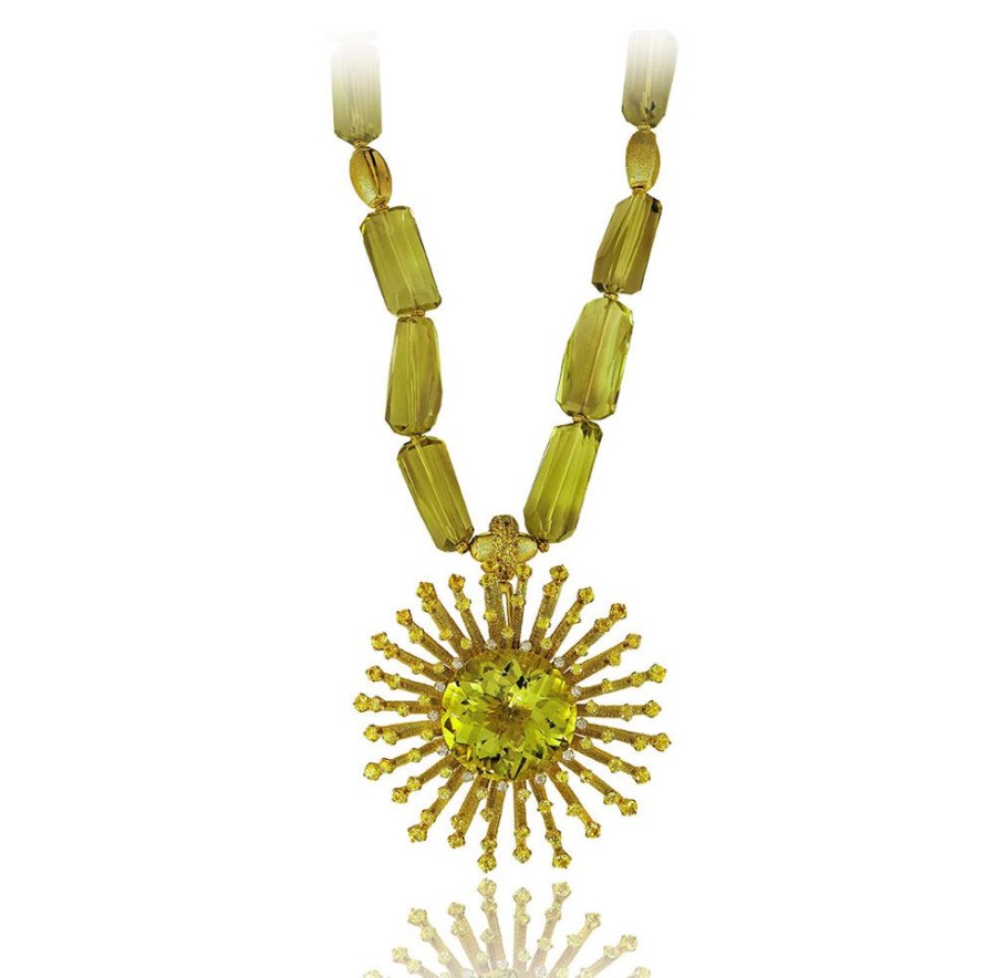 Necklaces Alex Soldier | Gold Astra Pendant/Necklace With Lemon Quartz & Diamond