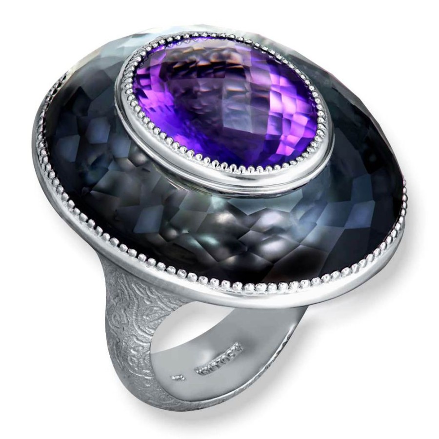 Rings Alex Soldier | Silver Galactica Ring With Amethyst, Hematite & Quartz