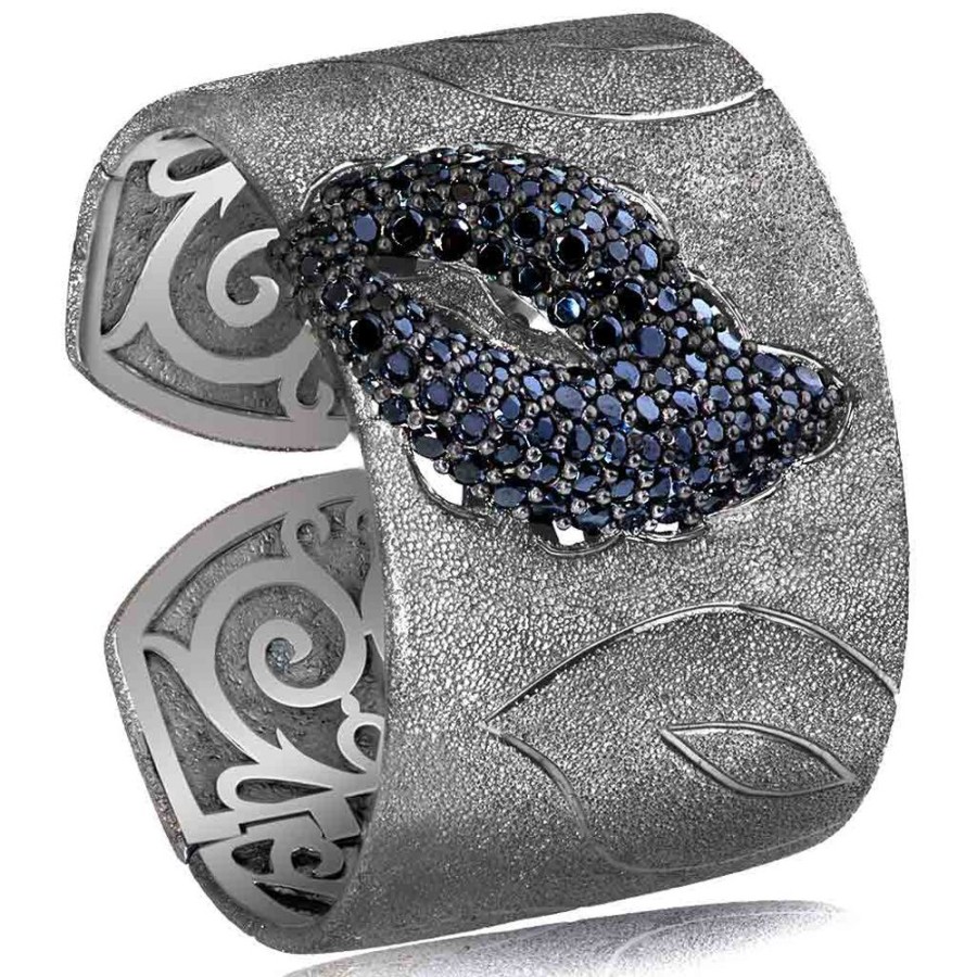 Bracelets Alex Soldier | Silver Leaf Cuff Bracelet With Spinel