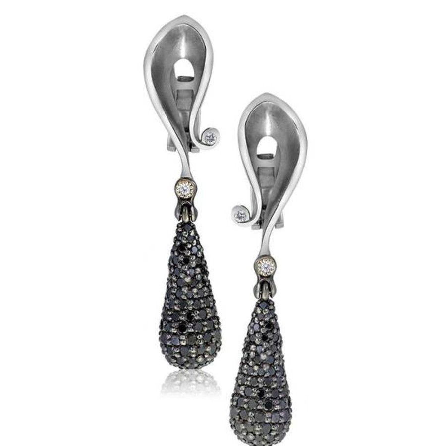 Earrings Alex Soldier | Gold Calla Drop Dangle Earrings With Black Diamonds