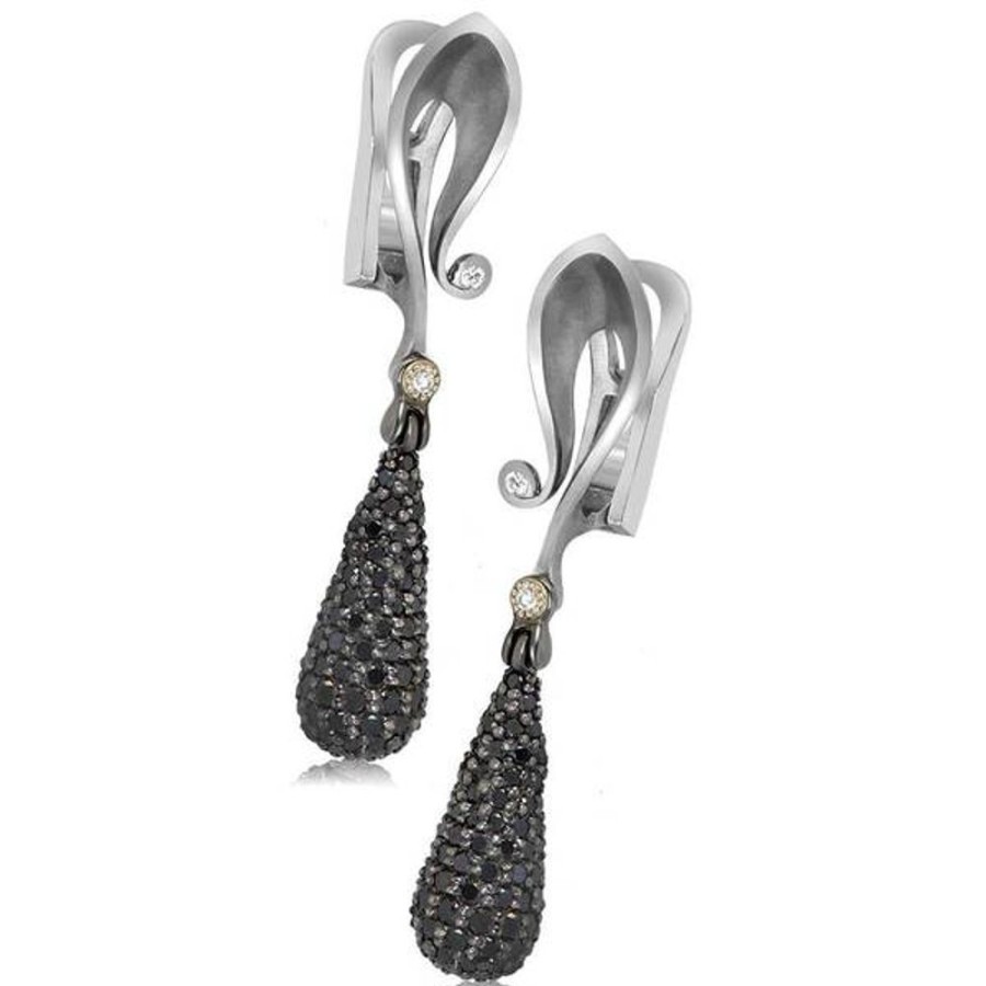 Earrings Alex Soldier | Gold Calla Drop Dangle Earrings With Black Diamonds