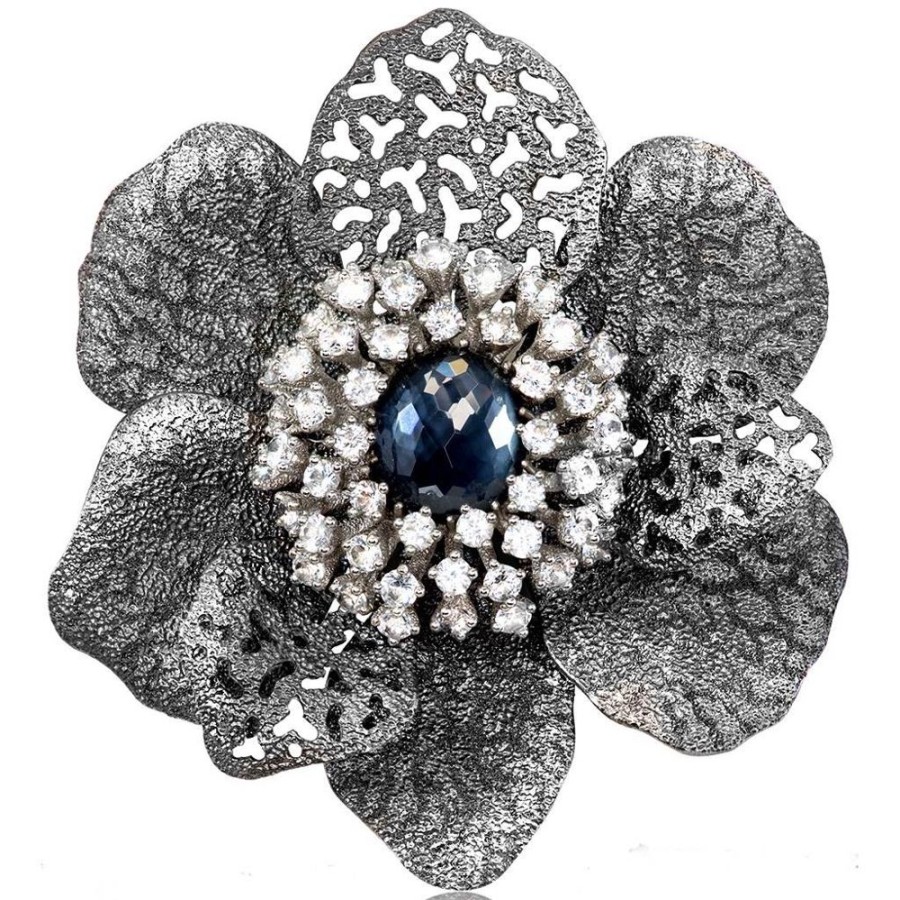 Brooches Alex Soldier | Silver Coronaria Brooch/Pendant With Hematite & Quartz