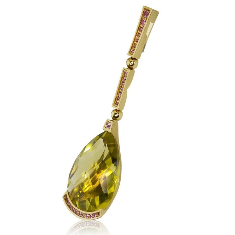 Necklaces Alex Soldier | Gold Swan Pendant With Lemon Citrine & Pink Sapphires