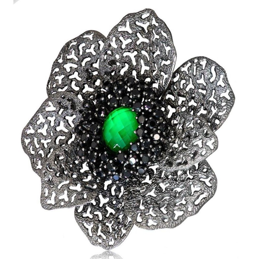 Brooches Alex Soldier | Silver Coronaria Brooch/Pendant With Oval Green Agate