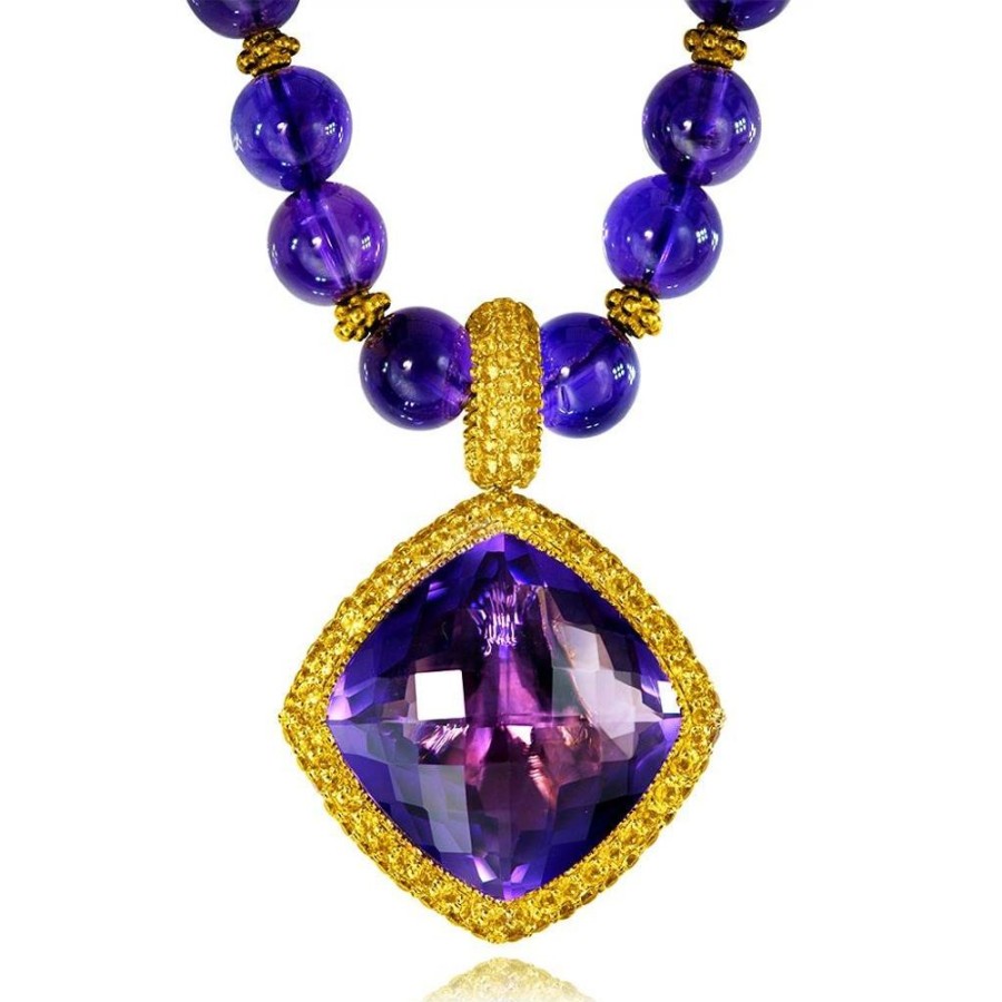 Necklaces Alex Soldier | Gold Royal Pendant/Necklace With Amethyst & Sapphires