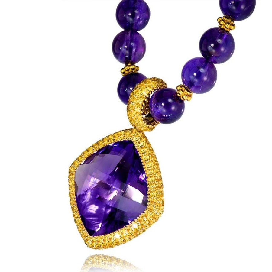 Necklaces Alex Soldier | Gold Royal Pendant/Necklace With Amethyst & Sapphires