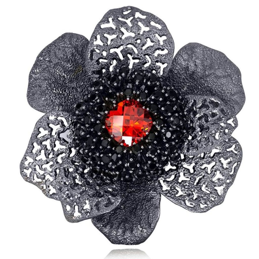 Brooches Alex Soldier | Silver Coronaria Brooch/Pendant With Red Crystal