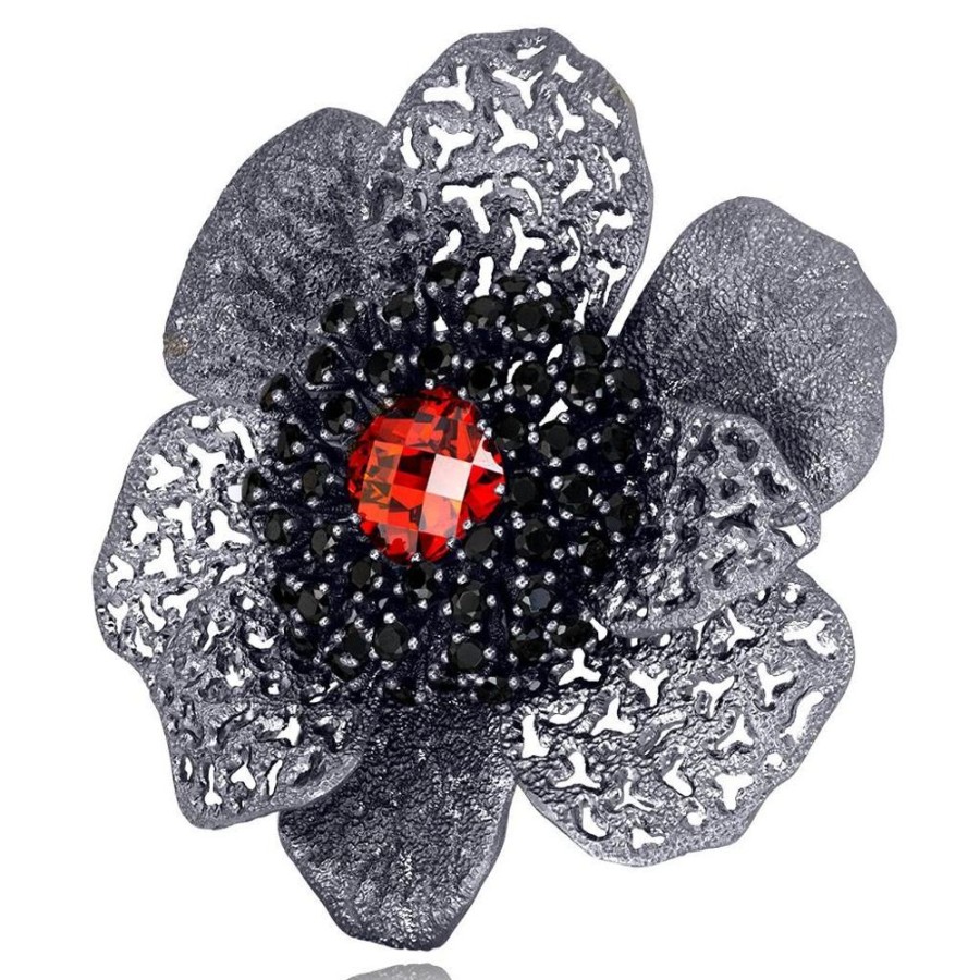 Brooches Alex Soldier | Silver Coronaria Brooch/Pendant With Red Crystal