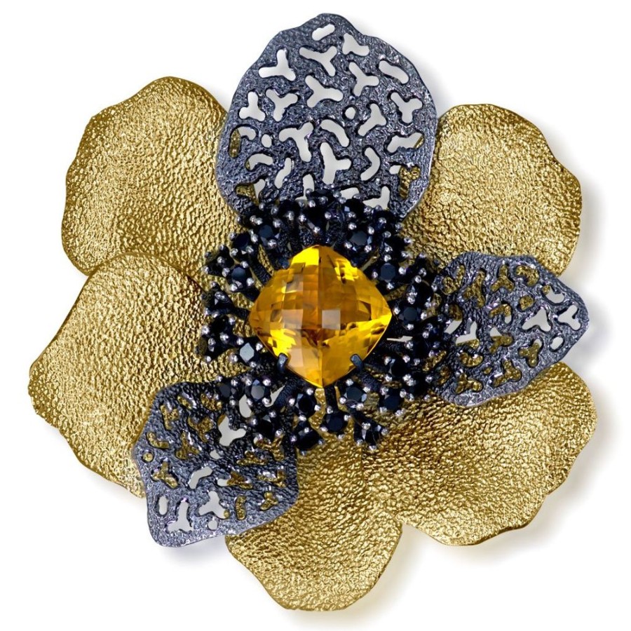 Brooches Alex Soldier | Silver Coronaria Brooch/Pendant With Citrine & Spinel