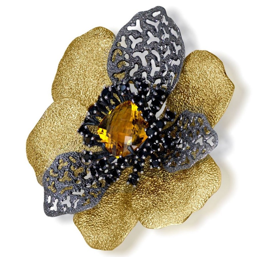 Brooches Alex Soldier | Silver Coronaria Brooch/Pendant With Citrine & Spinel