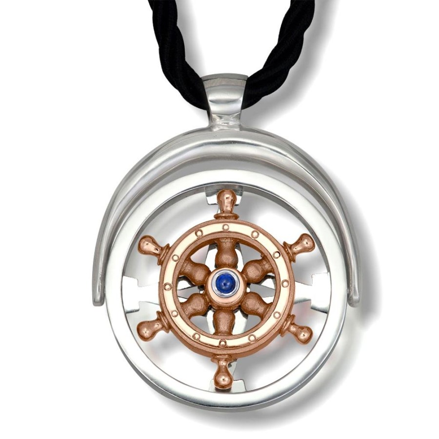 For Men Alex Soldier | Gold Navigator Pendant Necklace With Sapphire