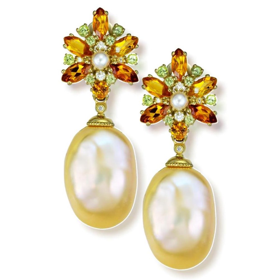 Earrings Alex Soldier | Gold Blossom Drop Earrings With Pearls