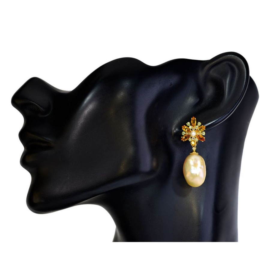 Earrings Alex Soldier | Gold Blossom Drop Earrings With Pearls